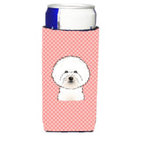 Checkerboard Pink Bichon Frise Ultra Beverage Insulators For Slim Cans Bb1217Muk