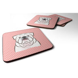Caroline'S Treasures Bb1220Fc Checkerboard Pink White English Bulldog Foam Coaster (Set Of 4), 3.5 H X 3.5 W, Multicol