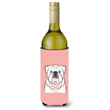 Checkerboard Pink White English Bulldog Wine Bottle Beverage Insulator Hugger Bb1220Literk