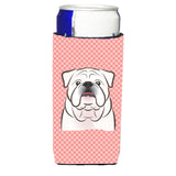 Checkerboard Pink White English Bulldog Ultra Beverage Insulators For Slim Cans