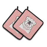 Caroline'S Treasures Checkerboard Pink White English Bulldog Pair Of Pot Holders Bb1220Pthd, 7.5Hx7.5W, Multicolor