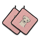 Caroline'S Treasures Checkerboard Pink Yellow Labrador Pair Of Pot Holders Bb1222Pthd, 7.5Hx7.5W, Multicolor