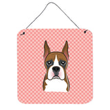 Caroline'S Treasures Checkerboard Pink Boxer Aluminum Metal Wall Or Door Hanging Prints, 6 X 6