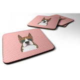 Caroline'S Treasures Bb1223Fc Checkerboard Pink Boxer Foam Coaster (Set Of 4), 3.5 H X 3.5 W, Multicolor