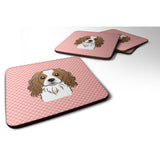 Caroline'S Treasures Bb1224Fc Checkerboard Pink Cavalier Spaniel Foam Coaster (Set Of 4), 3.5 H X 3.5 W, Multicolor