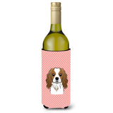 Checkerboard Pink Cavalier Spaniel Wine Bottle Beverage Insulator Hugger Bb1224Literk
