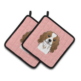 Caroline'S Treasures Checkerboard Pink Cavalier Spaniel Pair Of Pot Holders Bb1224Pthd, 7.5Hx7.5W, Multicolor