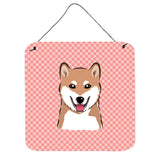 Caroline'S Treasures Checkerboard Pink Shiba Inu Wall Or Door Hanging Prints, 6 X 6