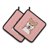 Caroline'S Treasures Checkerboard Pink Shiba Inu Pair Of Pot Holders Bb1225Pthd, 7.5Hx7.5W, Multicolor