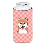 Checkerboard Pink Shiba Inu Tall Boy Beverage Insulator Hugger Bb1225Tbc