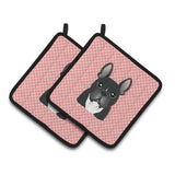 Caroline'S Treasures Checkerboard Pink French Bulldog Pair Of Pot Holders Bb1227Pthd, 7.5Hx7.5W, Multicolor