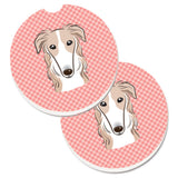 Caroline'S Treasures Checkerboard Pink Borzoi Set Of 2 Cup Holder Car Coasters Bb1228Carc, 2.56, Multicolor