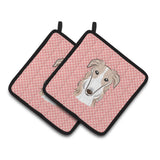 Caroline'S Treasures Checkerboard Pink Borzoi Pair Of Pot Holders Bb1228Pthd, 7.5Hx7.5W, Multicolor