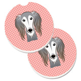 Caroline'S Treasures Checkerboard Pink Saluki Set Of 2 Cup Holder Car Coasters Bb1229Carc, 2.56, Multicolor