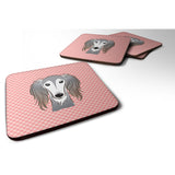 Caroline'S Treasures Bb1229Fc Checkerboard Pink Saluki Foam Coaster (Set Of 4), 3.5 H X 3.5 W, Multicolor