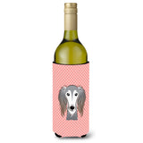 Checkerboard Pink Saluki Wine Bottle Beverage Insulator Hugger Bb1229Literk