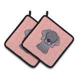 Caroline'S Treasures Checkerboard Pink Weimaraner Pair Of Pot Holders Bb1231Pthd, 7.5Hx7.5W, Multicolor
