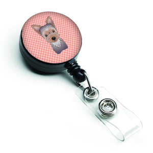 Caroline'S Treasures Checkerboard Pink Yorkie Puppy Retractable Badge Reel, Multicolor (Bb1232Br)