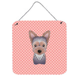 Caroline'S Treasures Checkerboard Pink Yorkie Puppy Wall Or Door Hanging Prints, 6 X 6