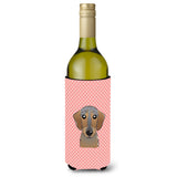 Checkerboard Pink Wirehaired Dachshund Wine Bottle Beverage Insulator Hugger Bb1233Literk