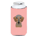 Checkerboard Pink Wirehaired Dachshund Tall Boy Beverage Insulator Hugger Bb1233Tbc