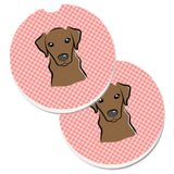 Caroline'S Treasures Checkerboard Pink Chocolate Labrador Set Of 2 Cup Holder Car Coasters Bb1234Carc, 2.56, Multicolor
