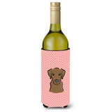 Checkerboard Pink Chocolate Labrador Wine Bottle Beverage Insulator Hugger Bb1234Literk