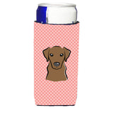 Checkerboard Pink Chocolate Labrador Ultra Beverage Insulators For Slim Cans