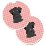 Caroline'S Treasures Checkerboard Pink Black Labrador Set Of 2 Cup Holder Car Coasters Bb1235Carc, 2.56, Multicolor