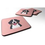 Caroline'S Treasures Bb1237Fc Checkerboard Pink Bernese Mountain Dog Foam Coaster (Set Of 4), 3.5 H X 3.5 W, Multicolo
