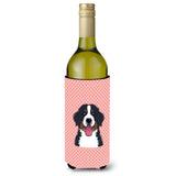 Checkerboard Pink Bernese Mountain Dog Wine Bottle Beverage Insulator Hugger Bb1237Literk