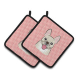 Caroline'S Treasures Checkerboard Pink French Bulldog Pair Of Pot Holders Bb1238Pthd, 7.5Hx7.5W, Multicolor
