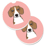Caroline'S Treasures Checkerboard Pink Beagle Set Of 2 Cup Holder Car Coasters Bb1239Carc, 2.56, Multicolor