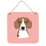 Caroline'S Treasures Checkerboard Pink Beagle Aluminum Metal Wall Or Door Hanging Prints, 6 X 6