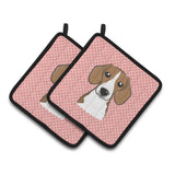 Caroline'S Treasures Checkerboard Pink Beagle Pair Of Pot Holders Bb1239Pthd, 7.5Hx7.5W, Multicolor