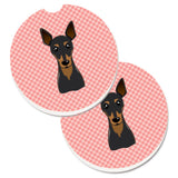Caroline'S Treasures Checkerboard Pink Min Pin Set Of 2 Cup Holder Car Coasters Bb1240Carc, 2.56, Multicolor