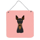Caroline'S Treasures Checkerboard Pink Min Pin Wall Or Door Hanging Prints, 6 X 6