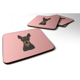 Caroline'S Treasures Bb1240Fc Checkerboard Pink Min Pin Foam Coaster (Set Of 4), 3.5 H X 3.5 W, Multicolor