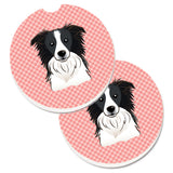 Caroline'S Treasures Checkerboard Pink Border Collie Set Of 2 Cup Holder Car Coasters Bb1241Carc, 2.56, Multicolor