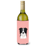 Checkerboard Pink Border Collie Wine Bottle Beverage Insulator Hugger Bb1241Literk