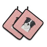 Caroline'S Treasures Checkerboard Pink Border Collie Pair Of Pot Holders Bb1241Pthd, 7.5Hx7.5W, Multicolor