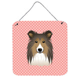 Caroline'S Treasures Checkerboard Pink Sheltie Wall Or Door Hanging Prints, 6 X 6