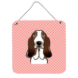 Caroline'S Treasures Checkerboard Pink Basset Hound Wall Or Door Hanging Prints, 6 X 6