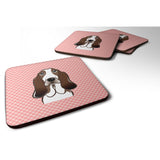 Caroline'S Treasures Bb1243Fc Checkerboard Pink Basset Hound Foam Coaster (Set Of 4), 3.5 H X 3.5 W, Multicolor
