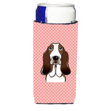 Checkerboard Pink Basset Hound Ultra Beverage Insulators For Slim Cans Bb1243Muk