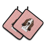 Caroline'S Treasures Checkerboard Pink Basset Hound Pair Of Pot Holders Bb1243Pthd, 7.5Hx7.5W, Multicolor