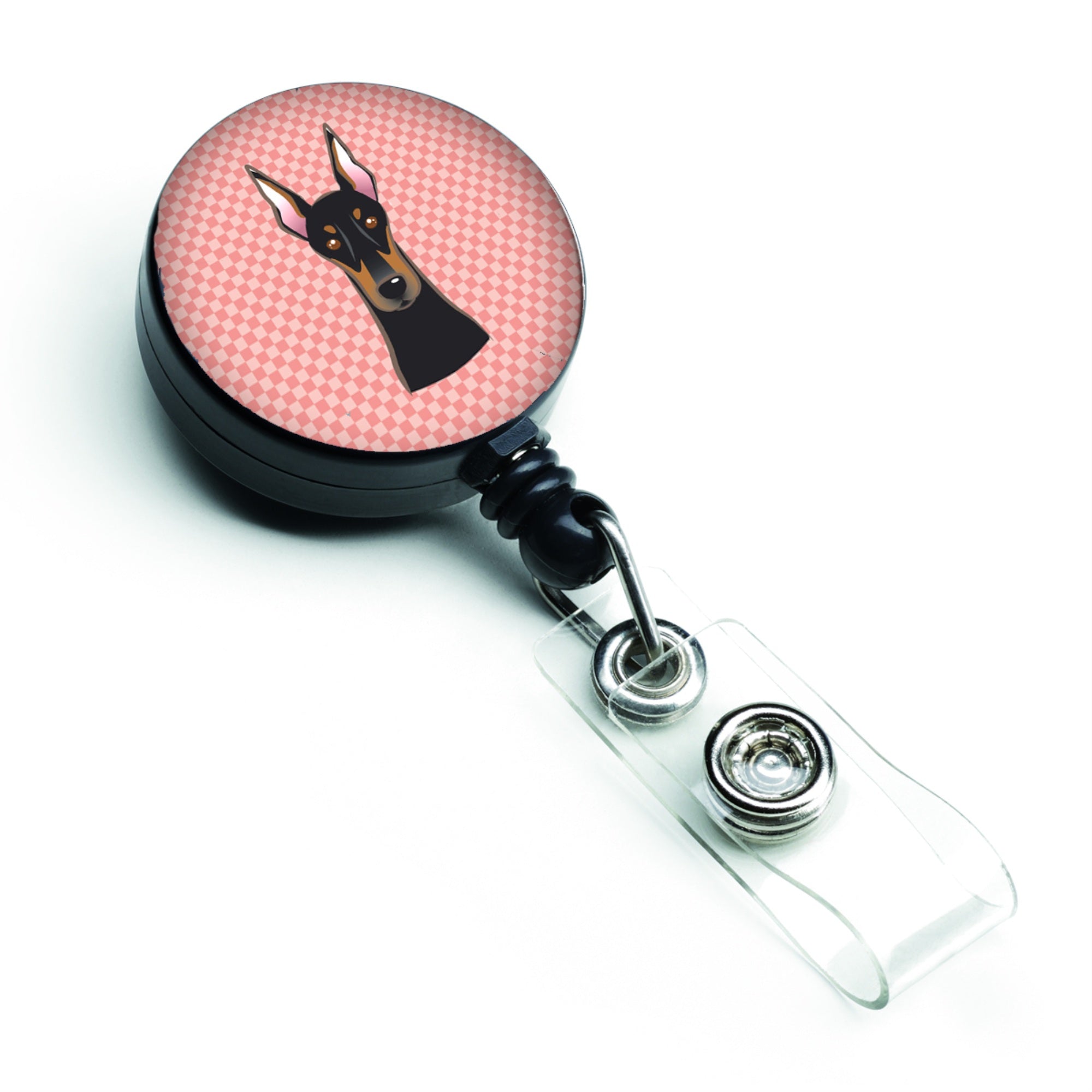 Caroline'S Treasures Checkerboard Pink Doberman Retractable Badge Reel, Multicolor (Bb1245Br)