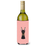 Checkerboard Pink Doberman Wine Bottle Beverage Insulator Hugger Bb1245Literk