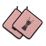 Caroline'S Treasures Checkerboard Pink Doberman Pair Of Pot Holders Bb1245Pthd, 7.5Hx7.5W, Multicolor