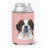 Checkerboard Pink Saint Bernard Can Or Bottle Hugger Bb1246Cc